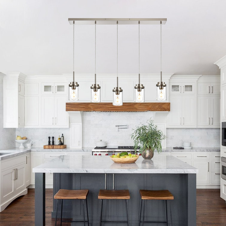 Brushed Nickel 5-Light Kitchen Island Pendant with Clear Glass Shades