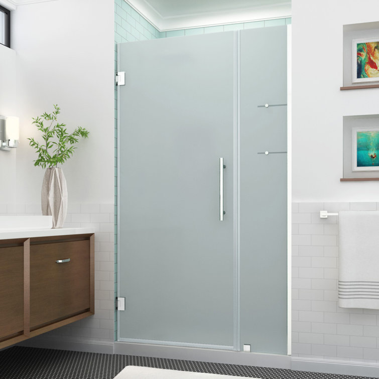 Belmore GS 72" Frosted Glass Frameless Hinged Shower Door in Stainless Steel