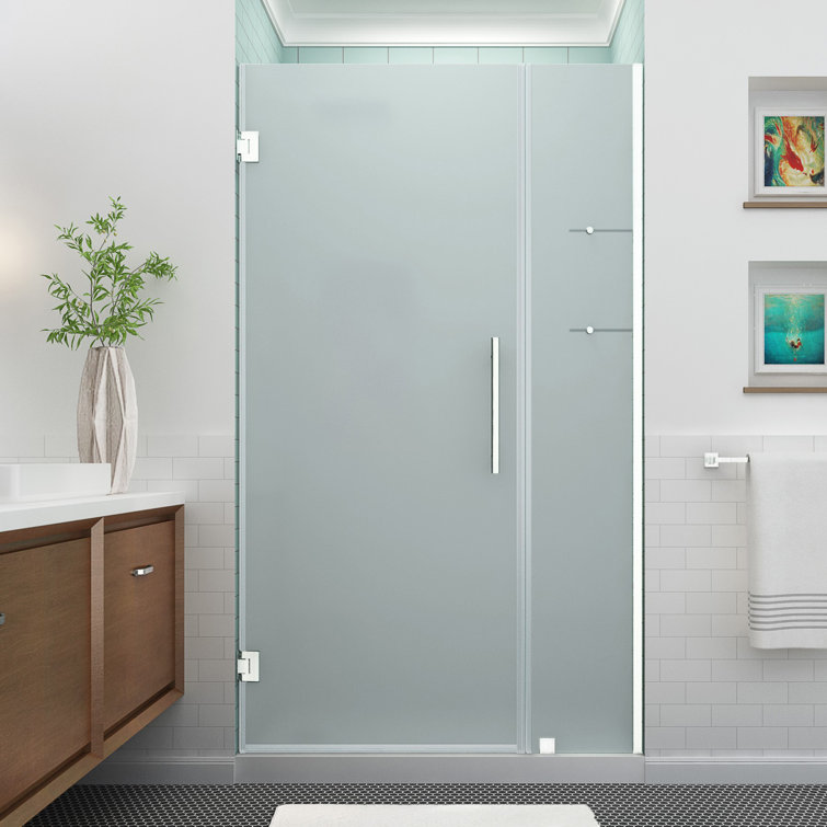 Belmore GS 72" Frosted Glass Frameless Hinged Shower Door in Stainless Steel