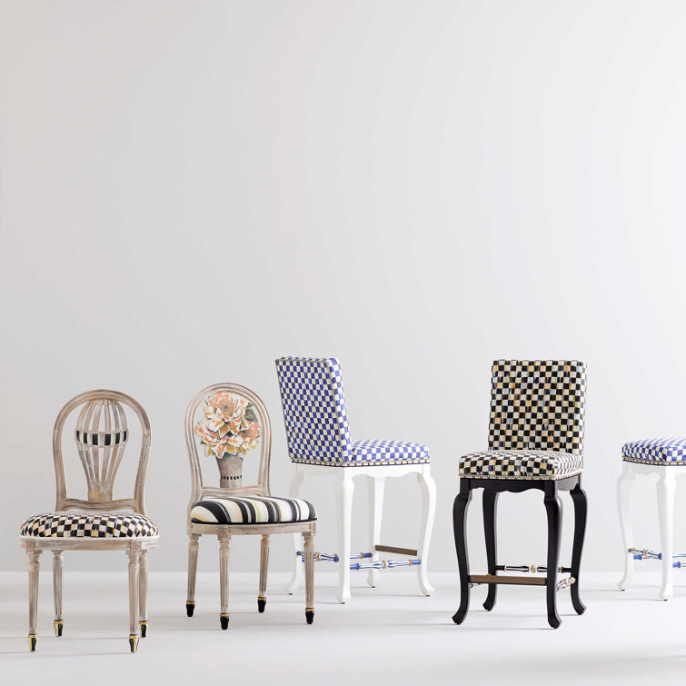 Black and White Upholstered Wood Counter Stool with Nailhead Trim