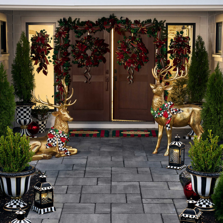 Courtly Check Multicolor Pedestal Urn with Gold Embellishment