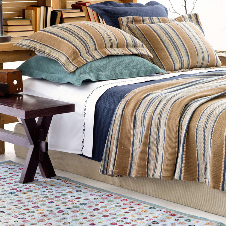 Twin Size Blue and Beige Cotton Reversible Blanket