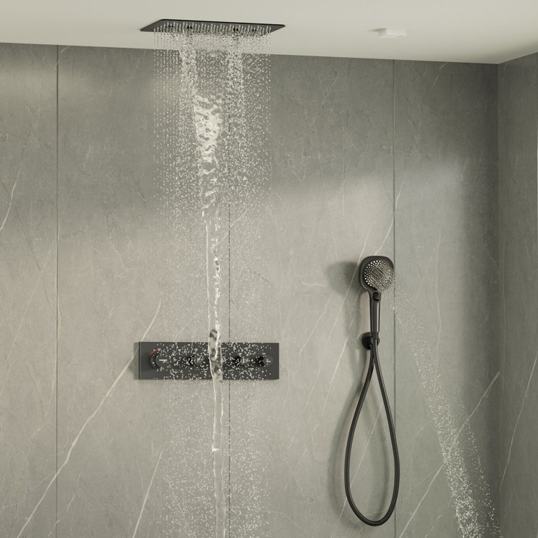 Large Dual Rectangle Ceiling Mount Shower System with Handheld