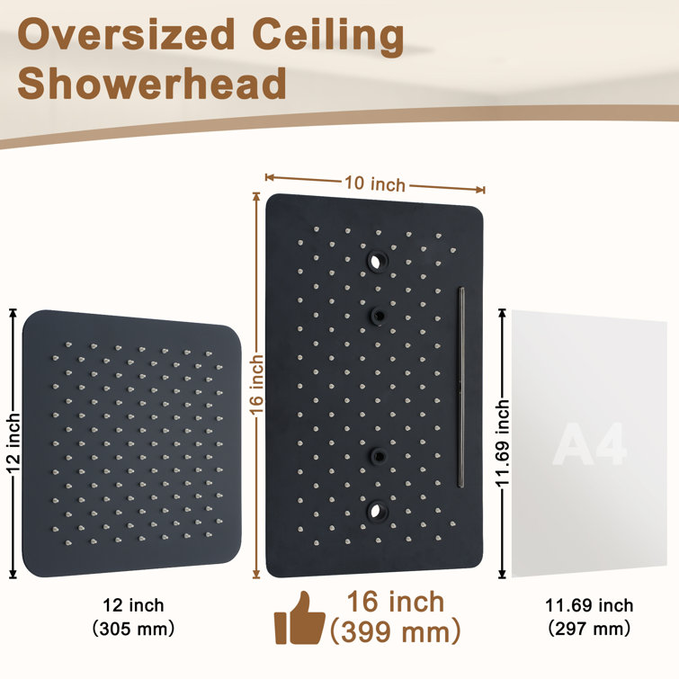 Large Dual Rectangle Ceiling Mount Shower System with Handheld