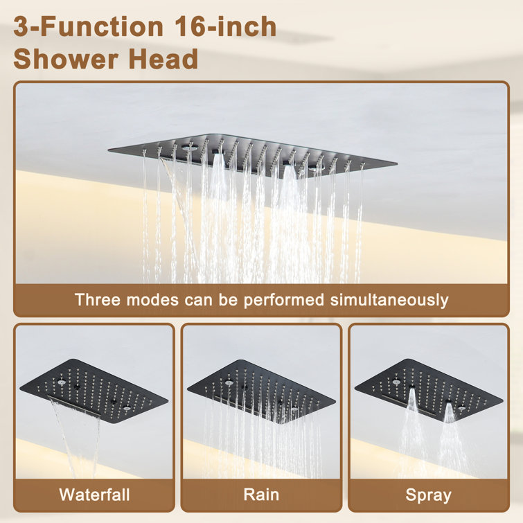 Large Dual Rectangle Ceiling Mount Shower System with Handheld