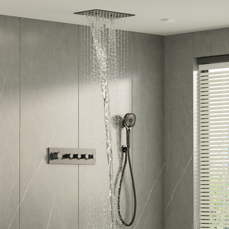 Large Dual Rectangle Ceiling Mount Shower System with Handheld