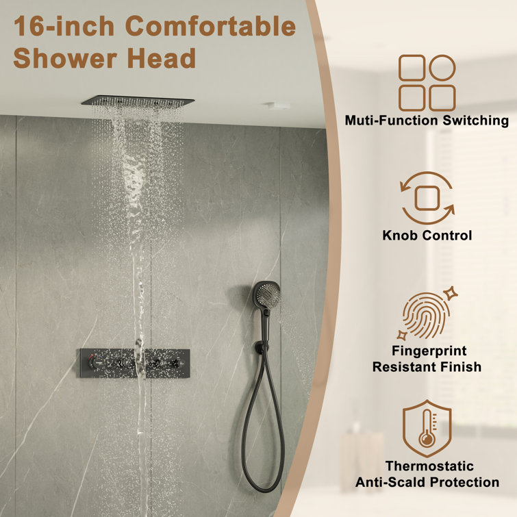 Large Dual Rectangle Ceiling Mount Shower System with Handheld