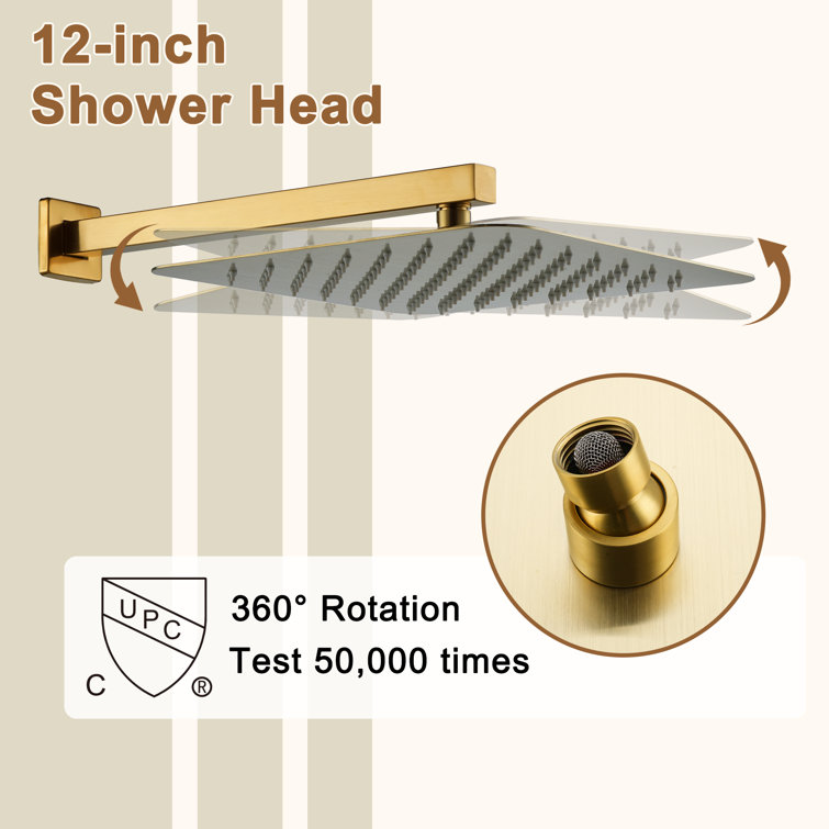 Brushed Gold Dual Square Wall Mount Shower System with Handheld