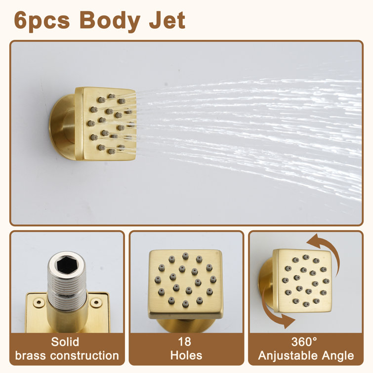 Brushed Gold Dual Square Wall Mount Shower System with Handheld