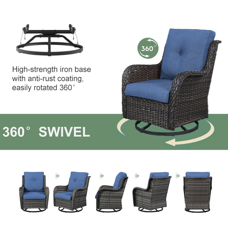Brown Wicker Swivel Glider Club Chairs with Beige Cushions