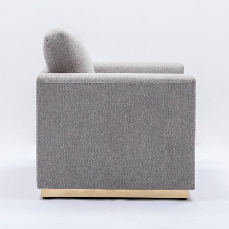 Gray Linen Barrel Accent Chair with Wooden Frame
