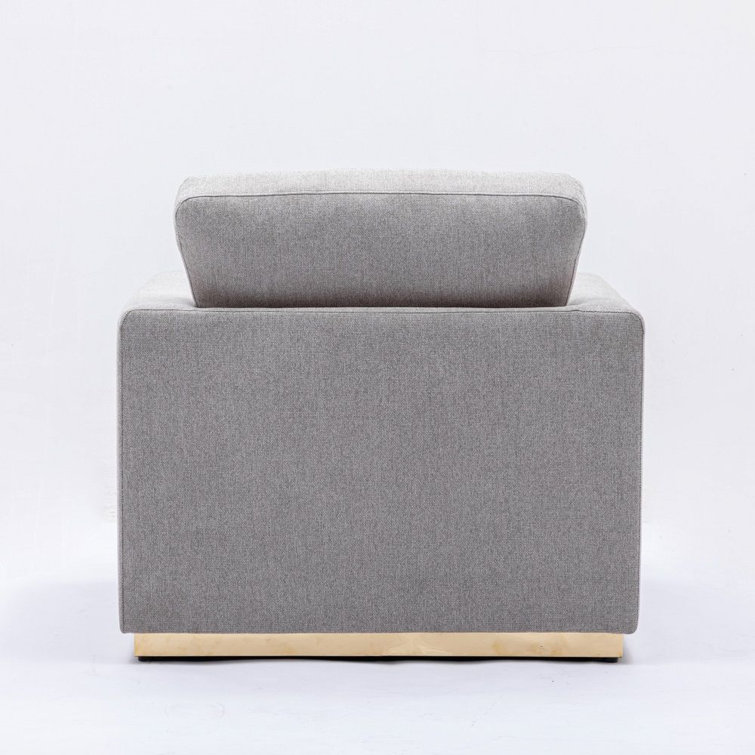 Gray Linen Barrel Accent Chair with Wooden Frame