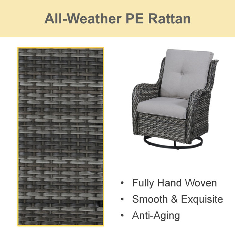 Gray Wicker Outdoor Rocking Armchair with Cushions