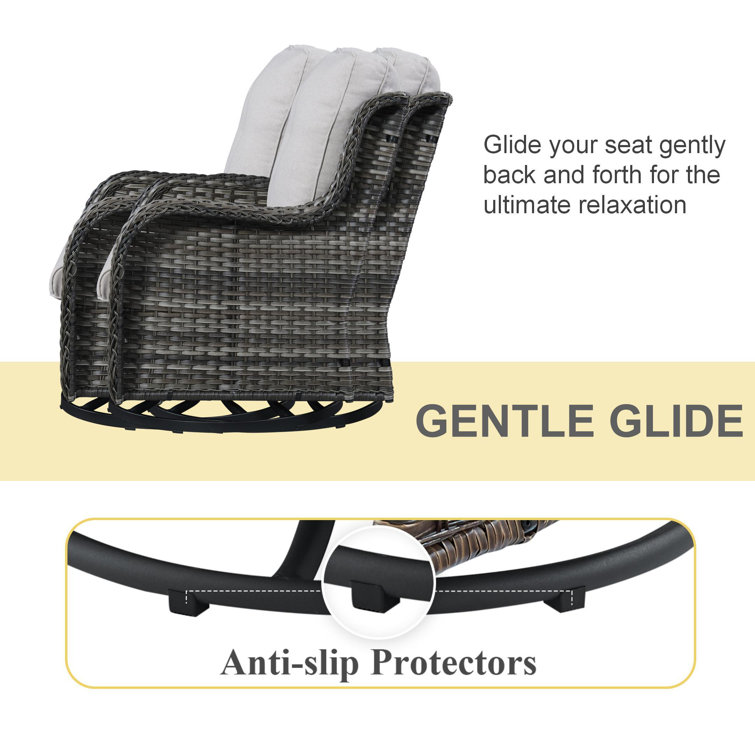 Gray Wicker Outdoor Rocking Armchair with Cushions