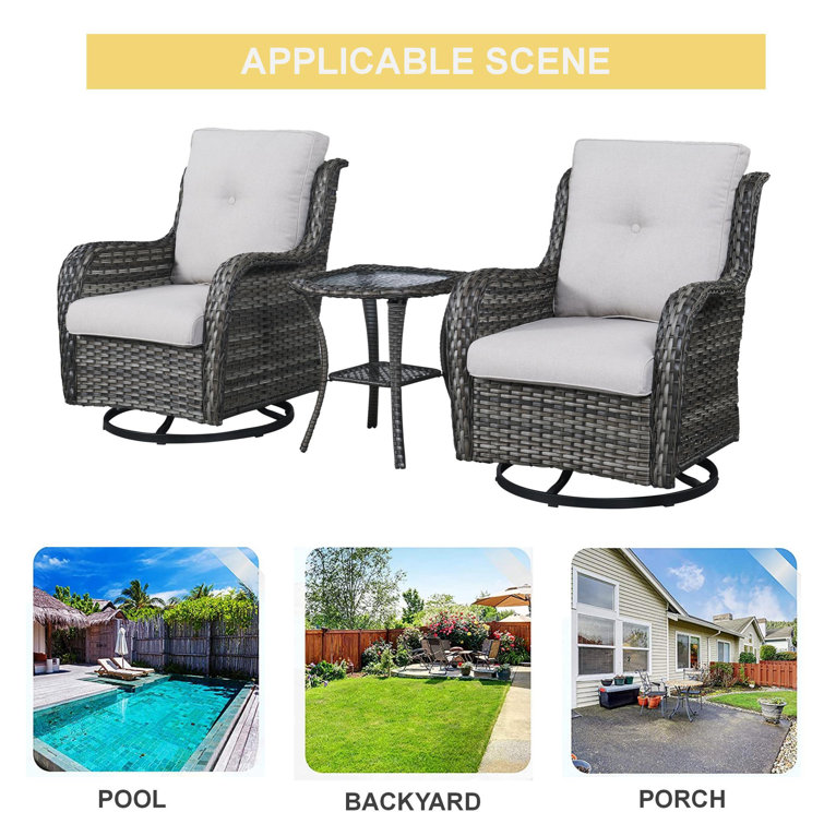 Gray Wicker Outdoor Rocking Armchair with Cushions