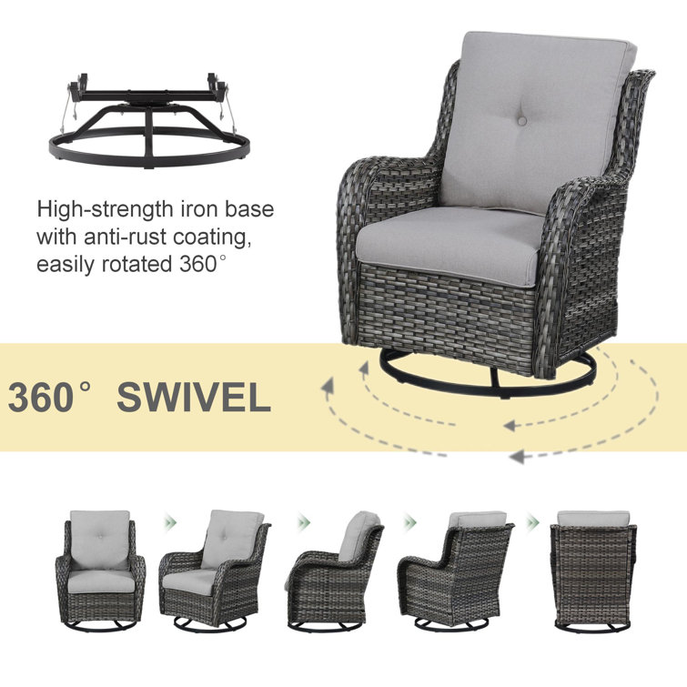 Gray Wicker Outdoor Rocking Armchair with Cushions