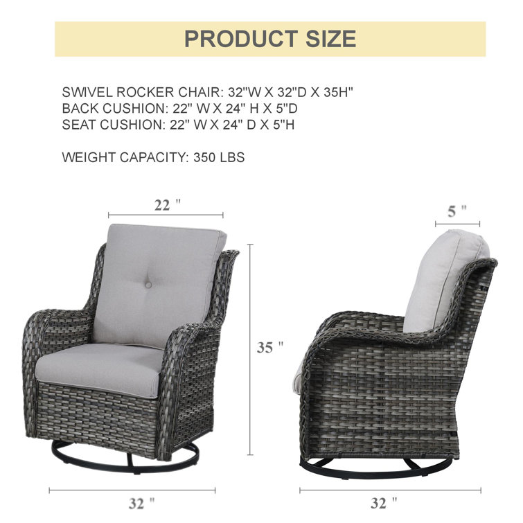 Gray Wicker Outdoor Rocking Armchair with Cushions