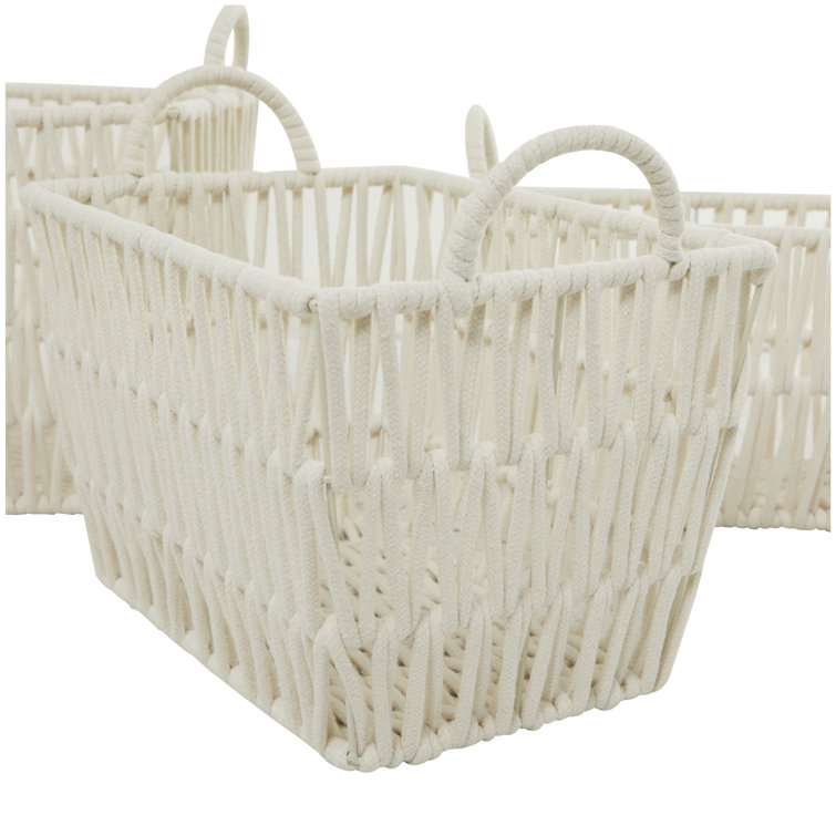 White Cotton Rope Rectangular Storage Baskets Set of 3