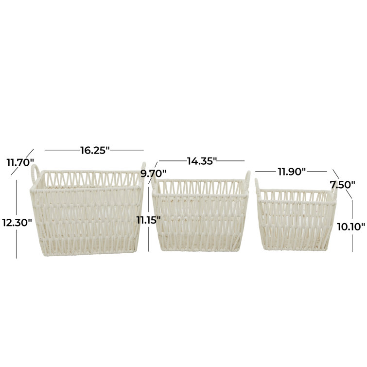White Cotton Rope Rectangular Storage Baskets Set of 3