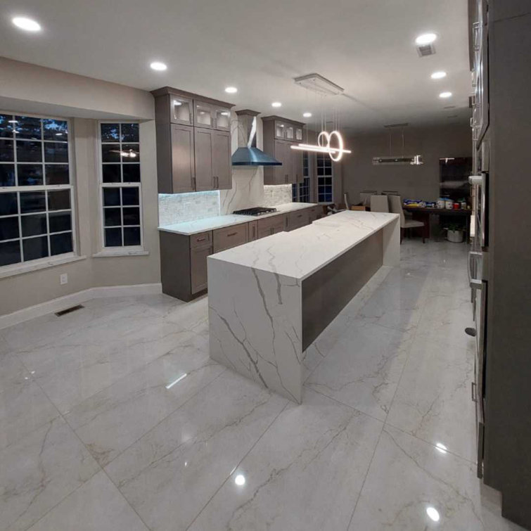 24" x 48" White and Gold Polished Porcelain Tile