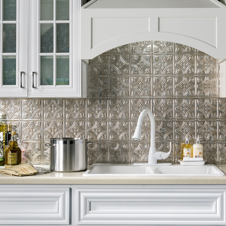 Vintage Silver Vinyl Decorative Backsplash Panels Kit