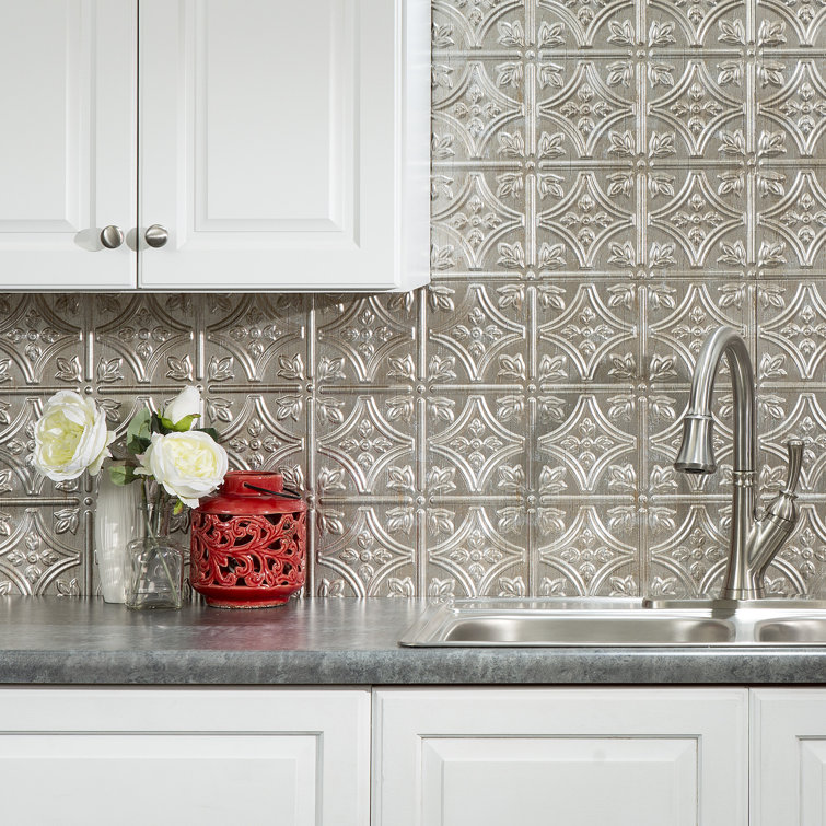 Vintage Silver Vinyl Decorative Backsplash Panels Kit