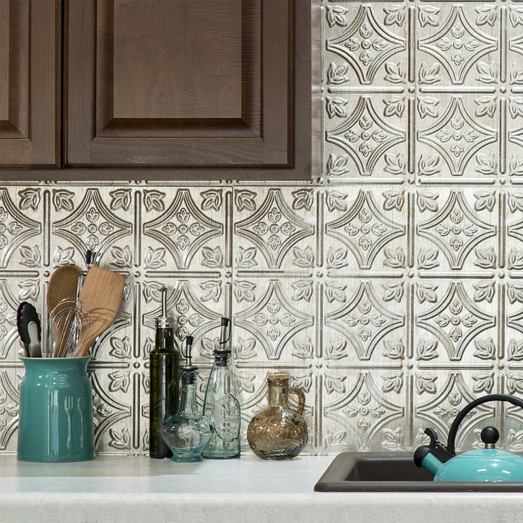 Vintage Silver Vinyl Decorative Backsplash Panels Kit
