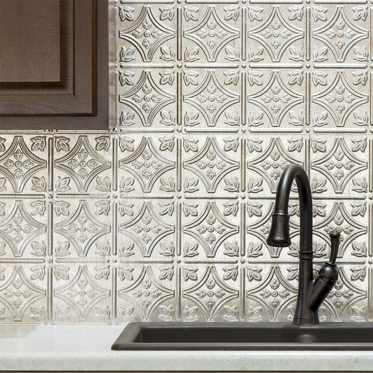 Vintage Silver Vinyl Decorative Backsplash Panels Kit
