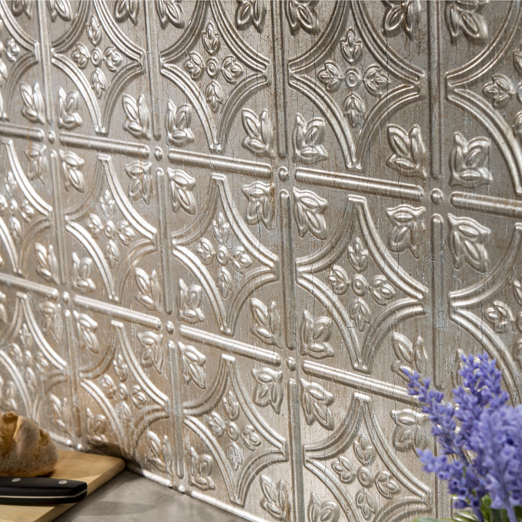 Vintage Silver Vinyl Decorative Backsplash Panels Kit