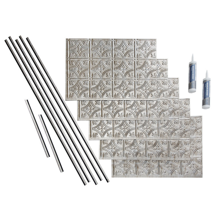 Vintage Silver Vinyl Decorative Backsplash Panels Kit