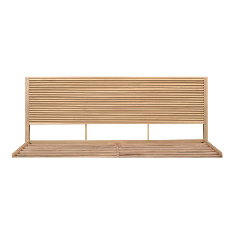 King Size Natural Oak Wood Frame Bed with Slatted Headboard