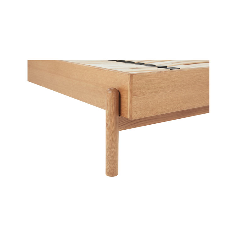 Queen Oak and Leather Upholstered Bed with Slats
