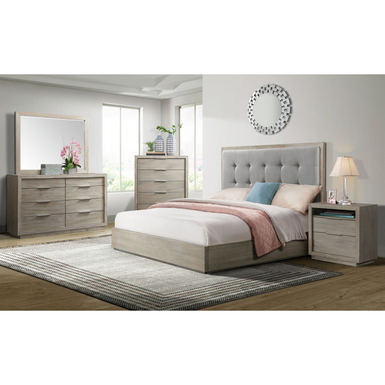 Gray 8-Drawer Dresser with Mirror and Felt Lined Drawer