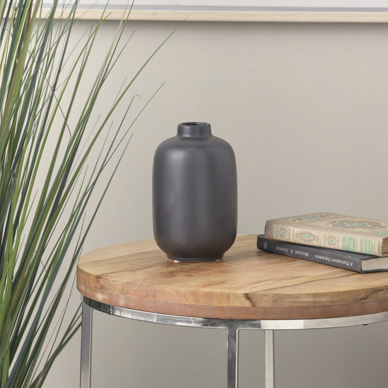 Black Round Ceramic Minimalist Table Vase