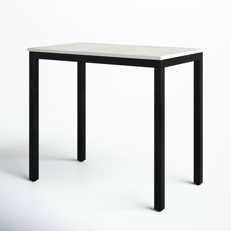 White Marble and Black Iron Compact Desk