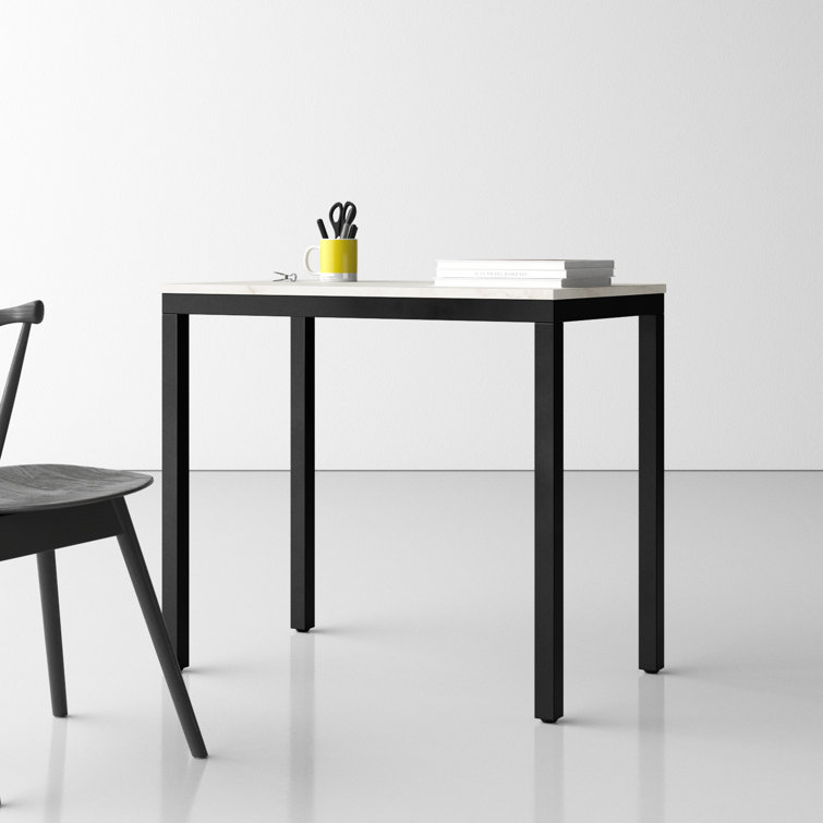 White Marble and Black Iron Compact Desk