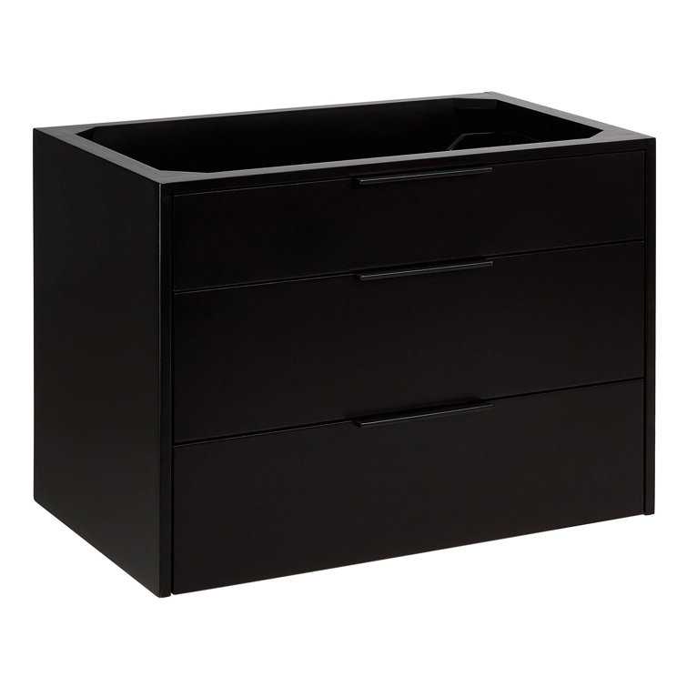 30" Black Wall-Mount Vanity with Feathered White Quartz Top