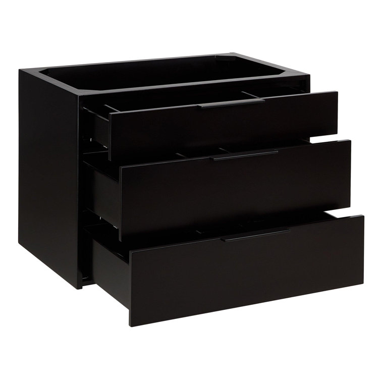 30" Black Wall-Mount Vanity with Feathered White Quartz Top