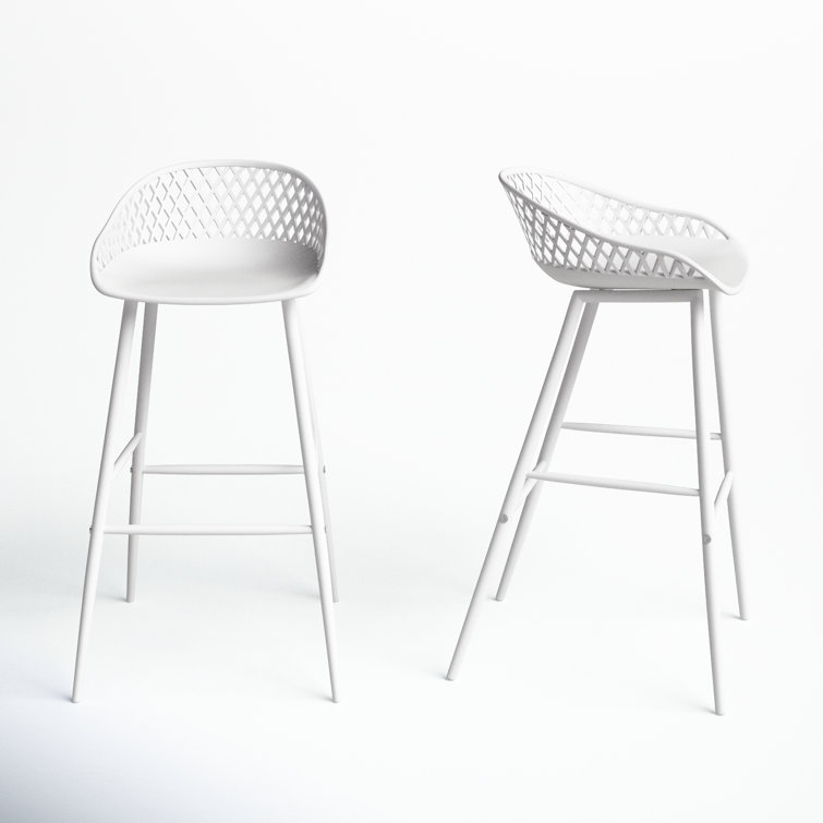 White 29" Modern Low-Back Patio Bar Stools Set of 2