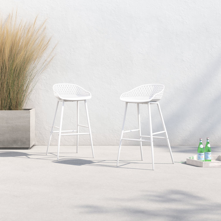 White 29" Modern Low-Back Patio Bar Stools Set of 2