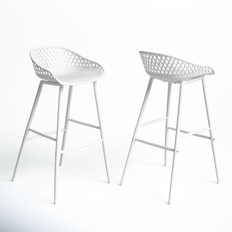 White 29" Modern Low-Back Patio Bar Stools Set of 2