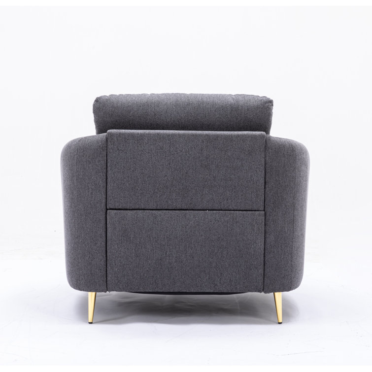 Yuina Gray Leather and Wood Accent Chair with Metal Legs