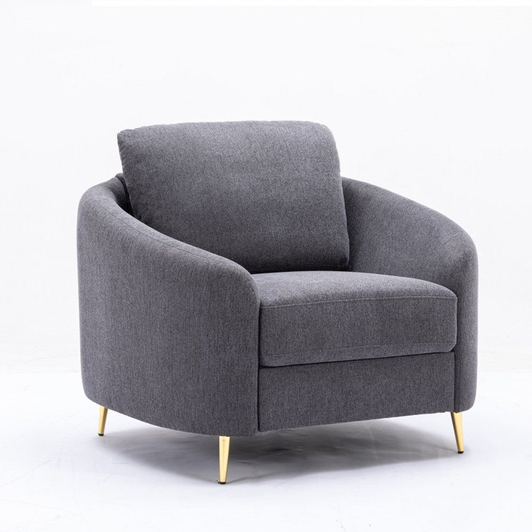 Yuina Gray Leather and Wood Accent Chair with Metal Legs