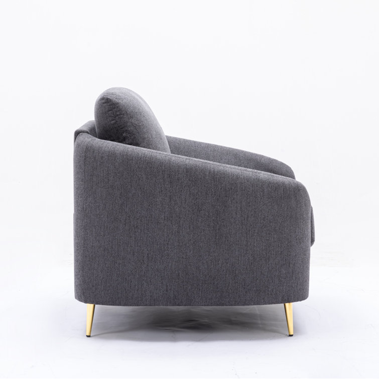 Yuina Gray Leather and Wood Accent Chair with Metal Legs