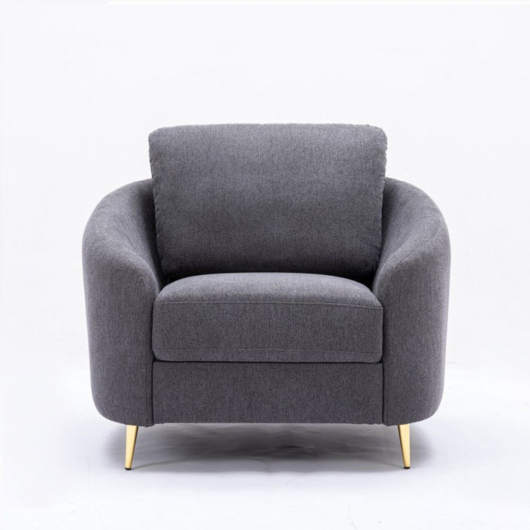 Yuina Gray Leather and Wood Accent Chair with Metal Legs