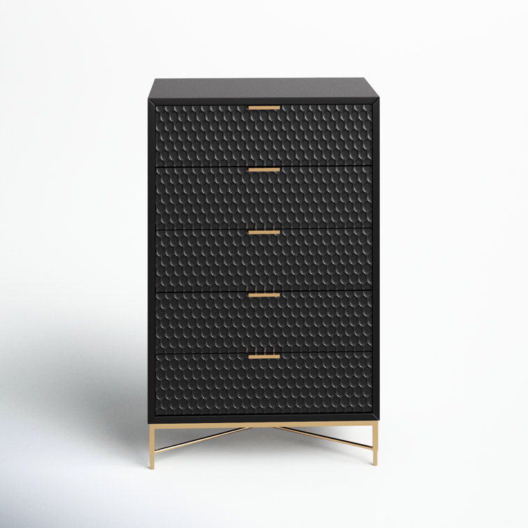 Black Pearl Contemporary Mahogany 5-Drawer Chest with Gold Accents