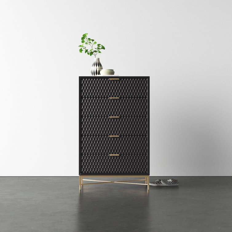 Black Pearl Contemporary Mahogany 5-Drawer Chest with Gold Accents