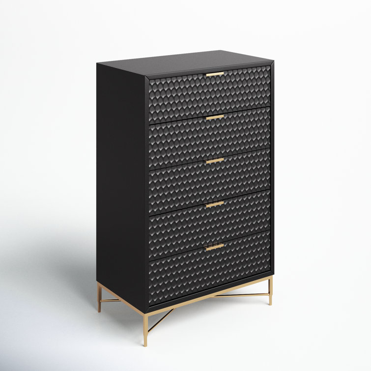 Black Pearl Contemporary Mahogany 5-Drawer Chest with Gold Accents