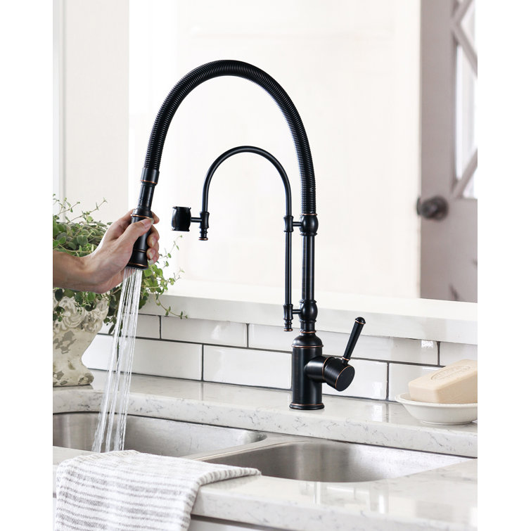 Oil-Rubbed Bronze High-Arc Kitchen Faucet with Pull-out Spray
