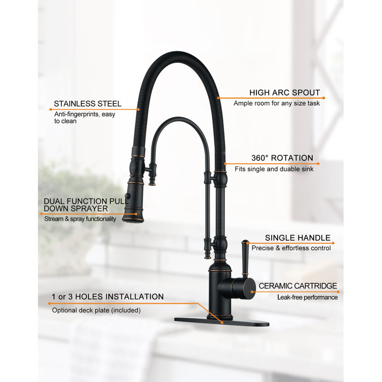 Oil-Rubbed Bronze High-Arc Kitchen Faucet with Pull-out Spray